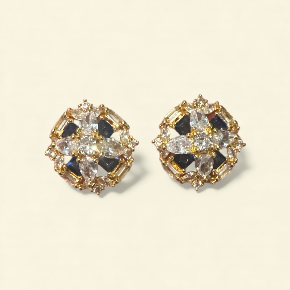Elegant Gold and Royal Blue Floral Earrings
